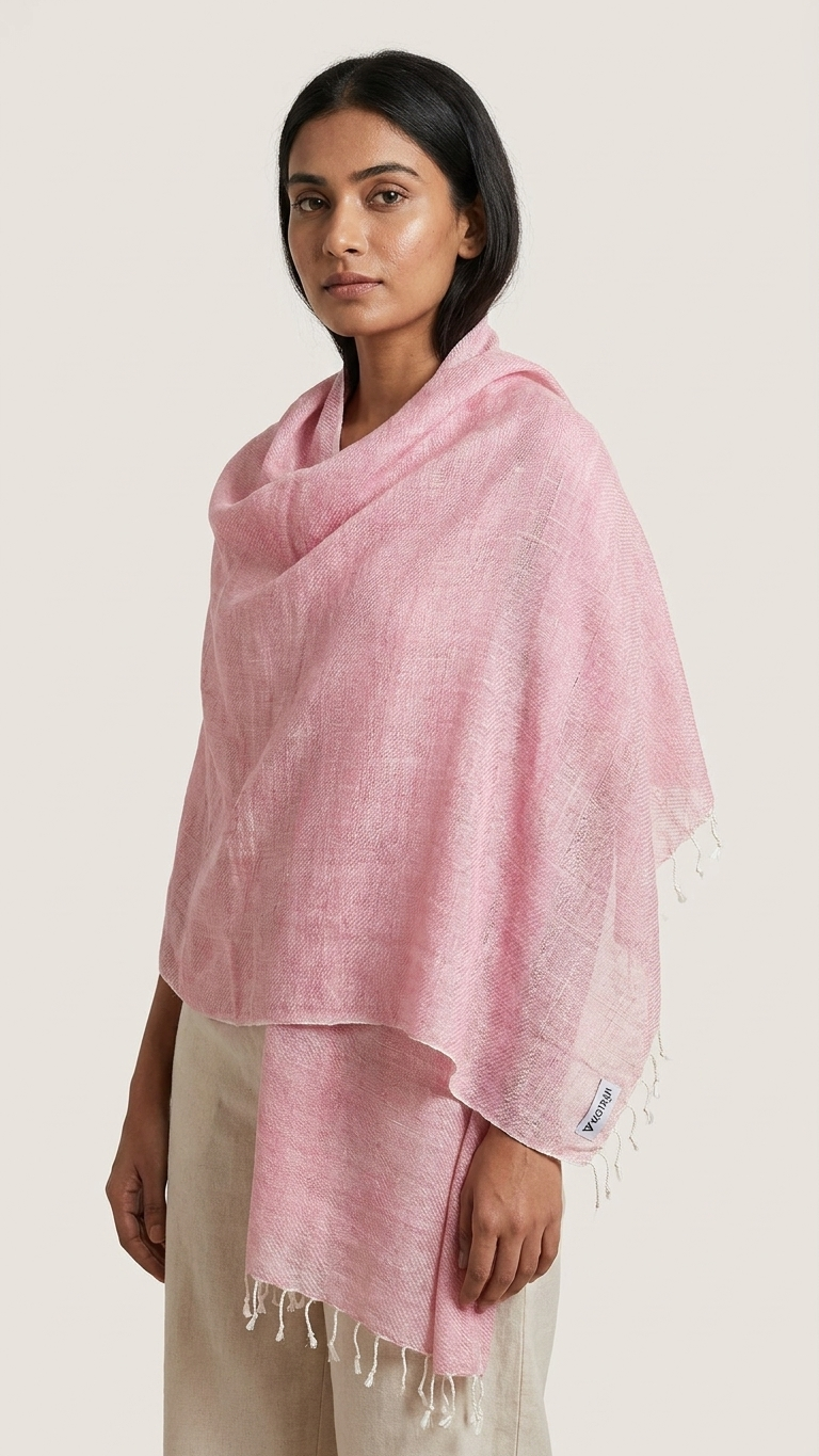 Gulabi Linen Stole | Handwoven Bhagalpur Linen Stole