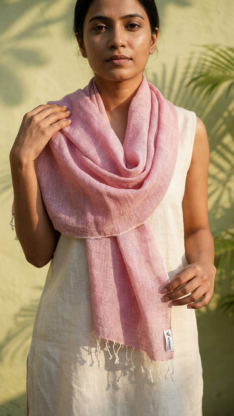 Gulabi Linen Stole | Handwoven Bhagalpur Linen Stole