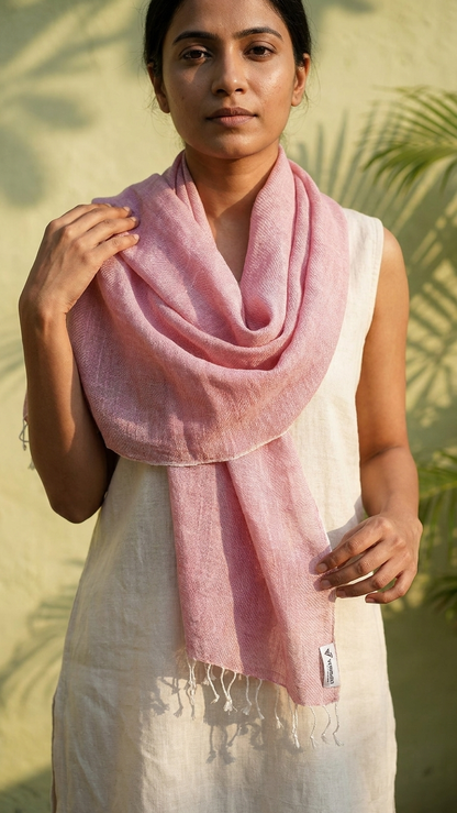 Gulabi Linen Stole | Handwoven Bhagalpur Linen Stole