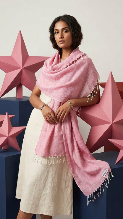 Gulabi Linen Stole | Handwoven Bhagalpur Linen Stole