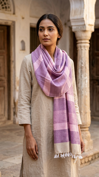 Jamuni Check Stole | Handwoven Organic Cotton Stole