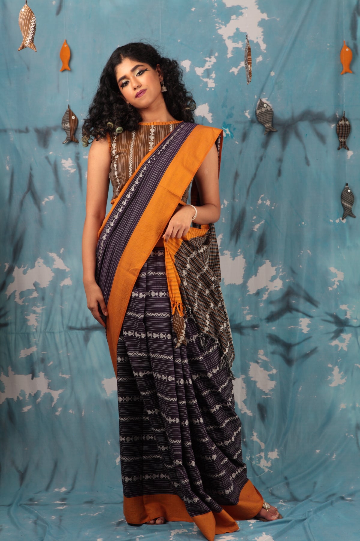Maach Beguni | Handwoven Begumpur Cotton Saree