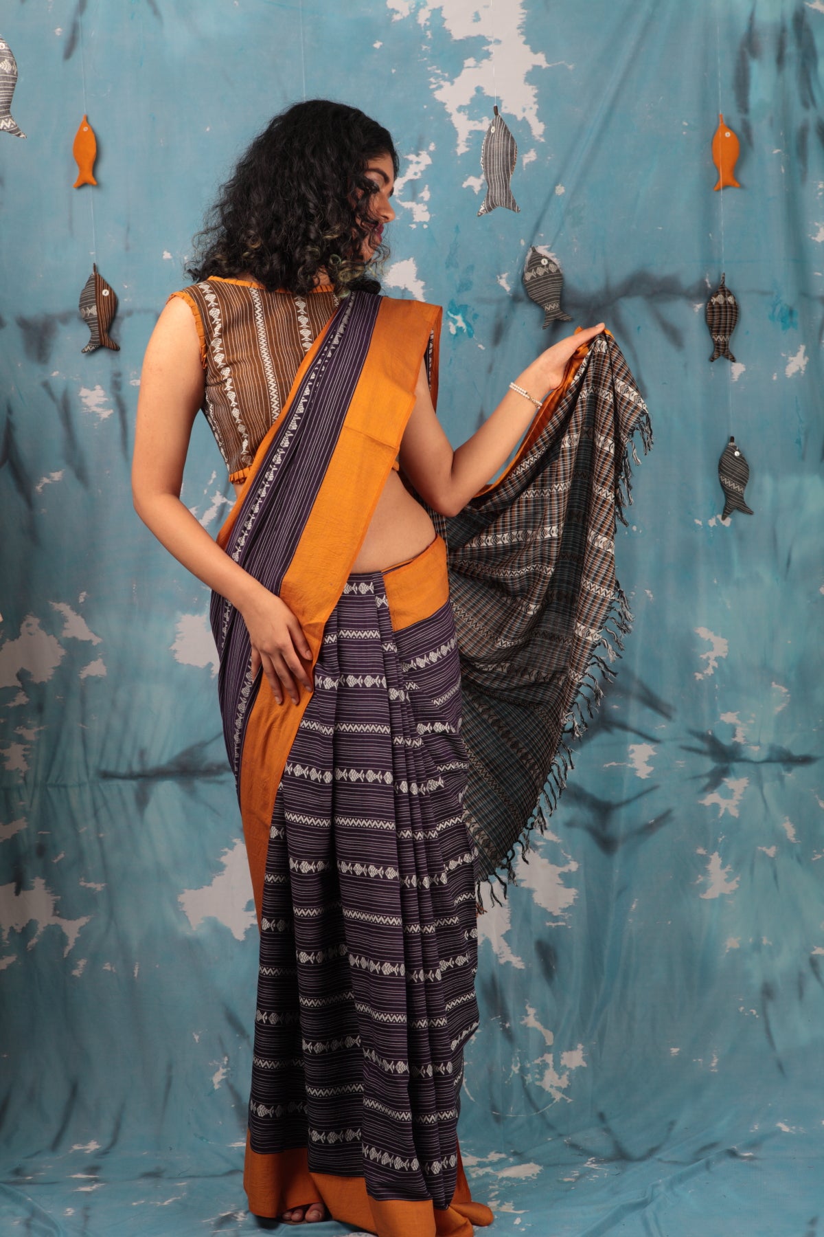 Maach Beguni | Handwoven Begumpur Cotton Saree