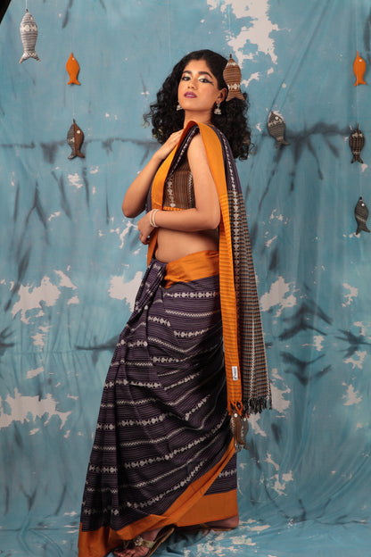 Maach Beguni | Handwoven Begumpur Cotton Saree