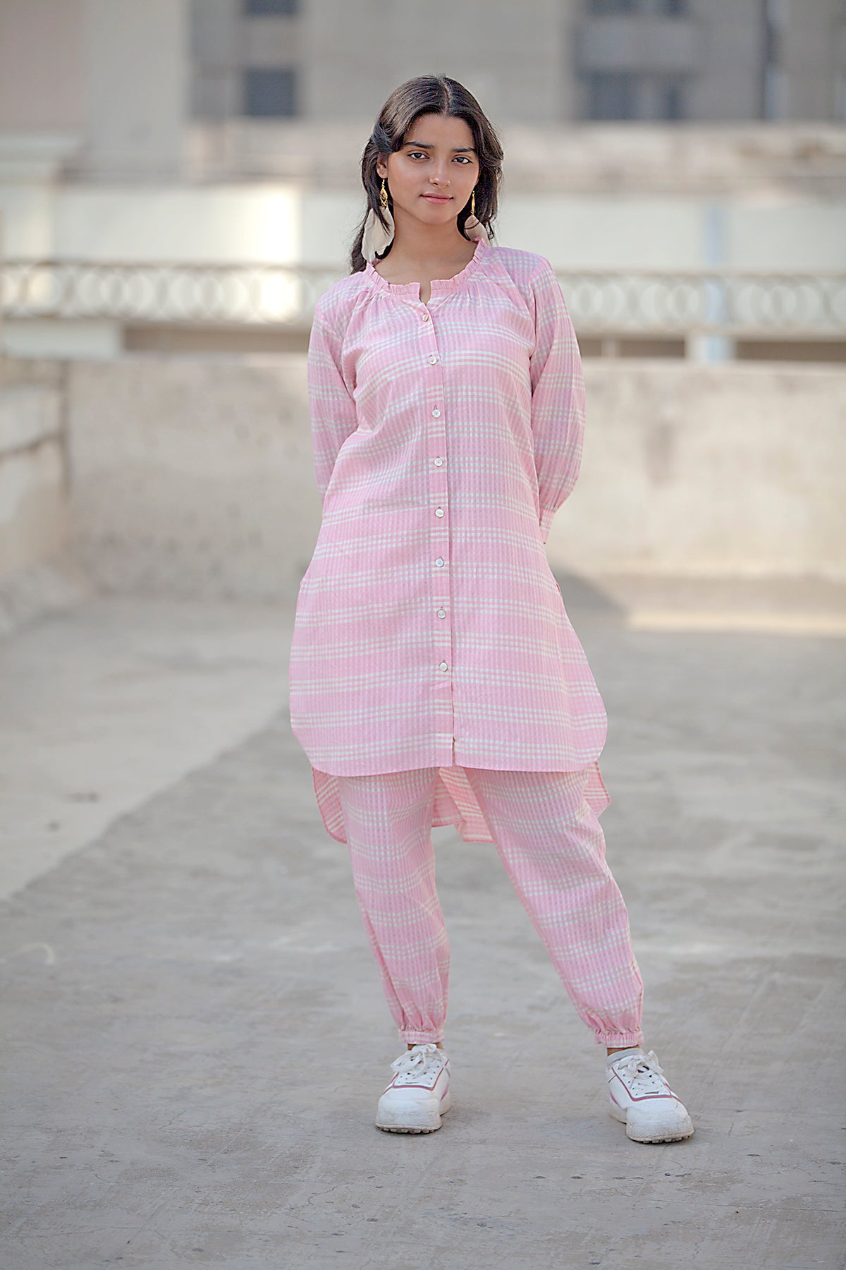 Kora Gulabi | Handwoven Check Co-ord Set