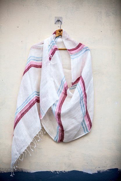 Nila Gulabi Linen Stole | Handwoven Linen Stole