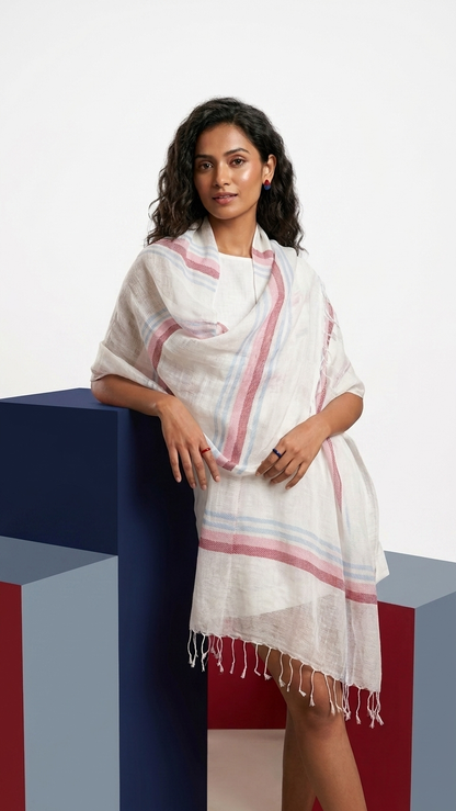 Nila Gulabi Linen Stole | Handwoven Linen Stole
