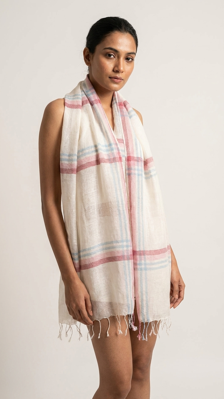 Nila Gulabi Linen Stole | Handwoven Linen Stole